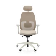 Skandis Pro | mit Kopfstütze | Rahmen: Weiß - Profi Bürostuhl Beige / Weiß