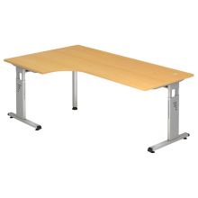 MEGA 82 S | Schreibtisch - Holz C-Fuß Silber 200 x 120 Buche/Silber höhenverstellbar