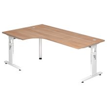 MEGA 82 W | Schreibtisch - Holz C-Fuß Silber 200 x 120 höhenverstellbar Nussbaum/Weiß