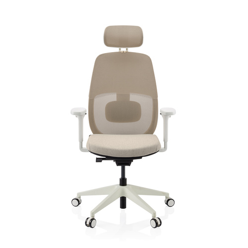 Skandis Pro | mit Kopfstütze | Rahmen: Weiß - Profi Bürostuhl Beige / Weiß