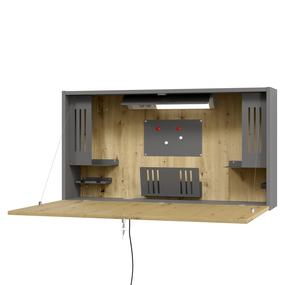 WOVA | Wandschreibtisch - Sekretär - Graphit/Asteiche